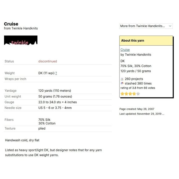 TWINKLE HANDKNITS CRUISE Yarn ~ Color # 34 Capri Blue ~ 120yds/50g ~ Lot 9 skein - Picture 6 of 6